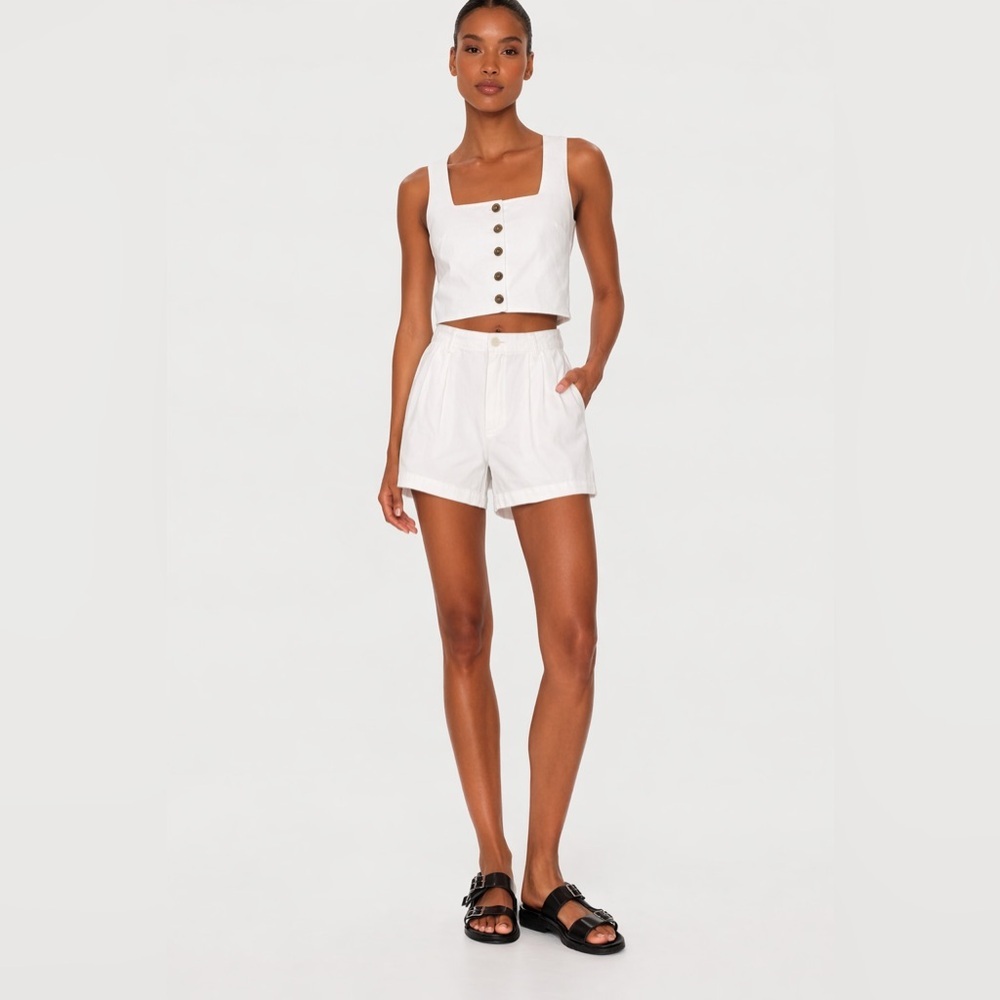SOMLINEN Vintage Linen White Pleated Shorts 8 29 M